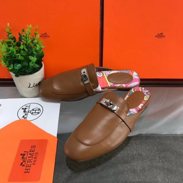 HERM Oz Mules In Brown Calfskin