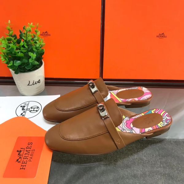 HERM Oz Mules In Brown Calfskin