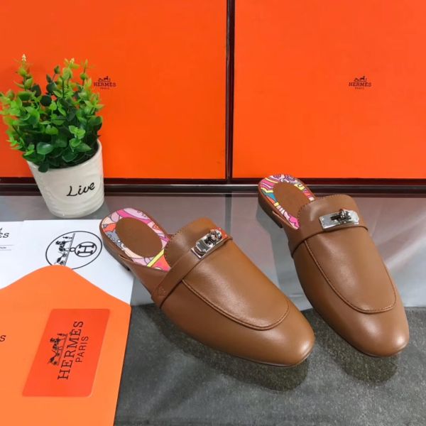 HERM Oz Mules In Brown Calfskin