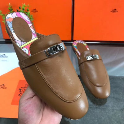 HERM Oz Mules In Brown Calfskin