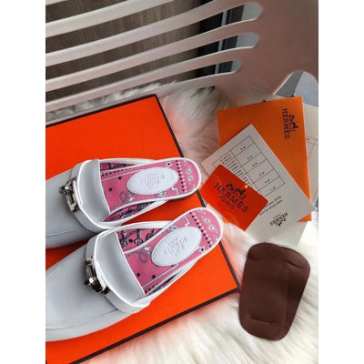 HERM Oz Mules In White Calfskin