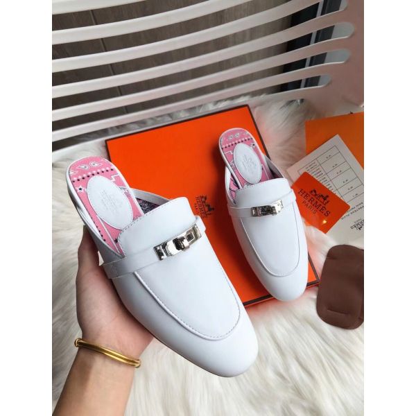 HERM Oz Mules In White Calfskin