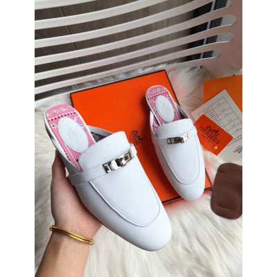HERM Oz Mules In White Calfskin