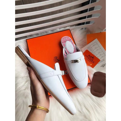 HERM Oz Mules In White Calfskin
