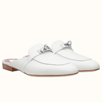 HERM Oz Mules In White Calfskin