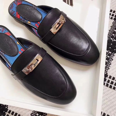 HERM Oz Mules In Black Calfskin