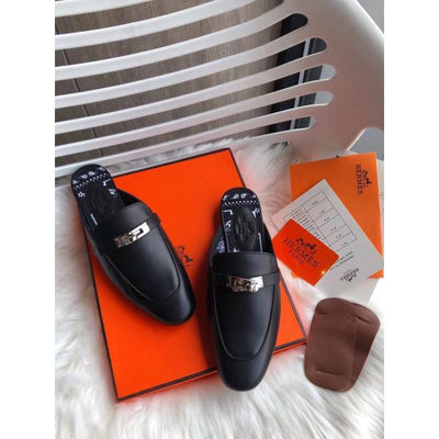 HERM Oz Mules In Noir Calfskin