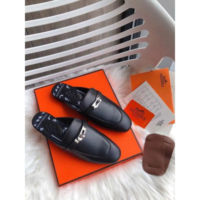 HERM Oz Mules In Noir Calfskin