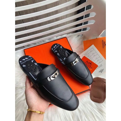 HERM Oz Mules In Noir Calfskin
