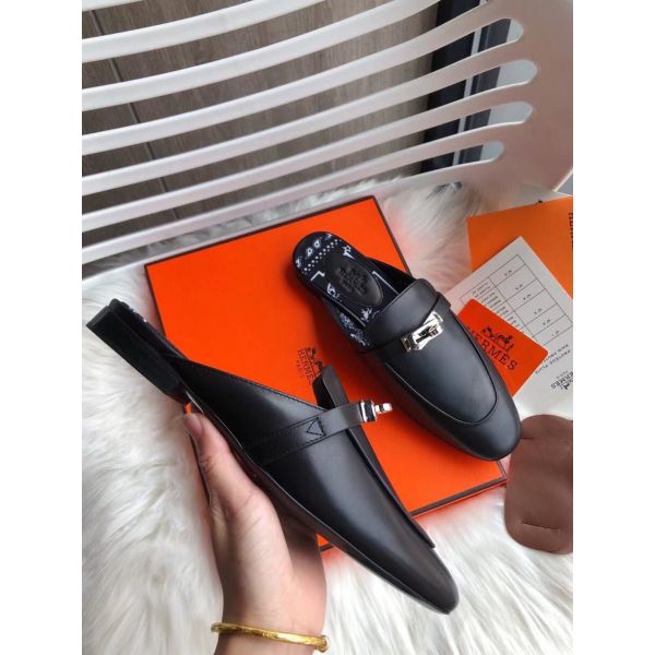 HERM Oz Mules In Noir Calfskin