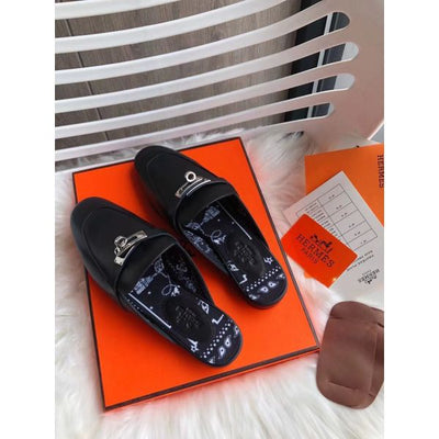 HERM Oz Mules In Noir Calfskin