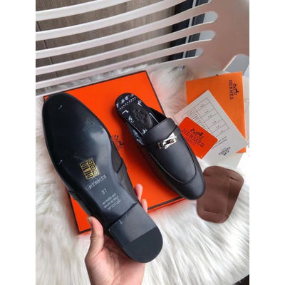 HERM Oz Mules In Noir Calfskin