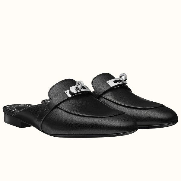 HERM Oz Mules In Noir Calfskin