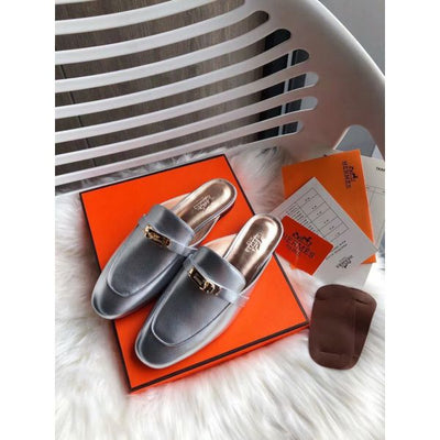 HERM Oz Mules In Silver Metallic Calfskin