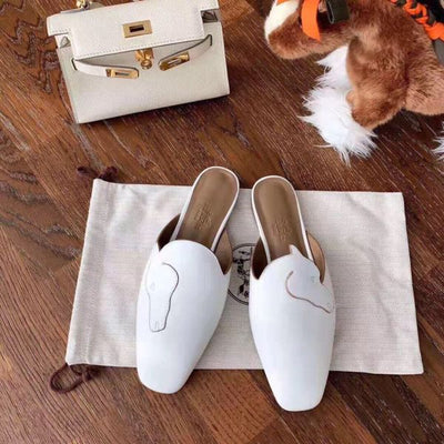 HERM Tangeria Mules In White Calfskin