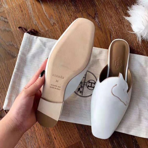 HERM Tangeria Mules In White Calfskin
