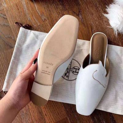HERM Tangeria Mules In White Calfskin