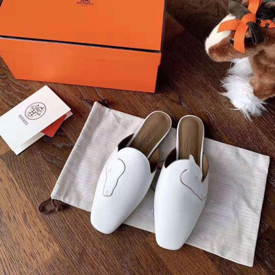 HERM Tangeria Mules In White Calfskin