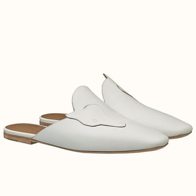 HERM Tangeria Mules In White Calfskin