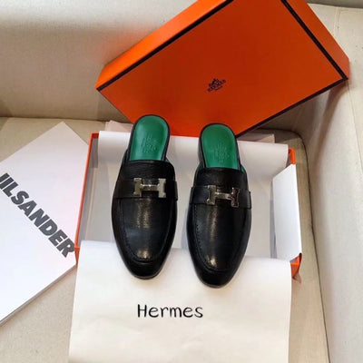 HERM Trocadero Mules In Black Goatskin
