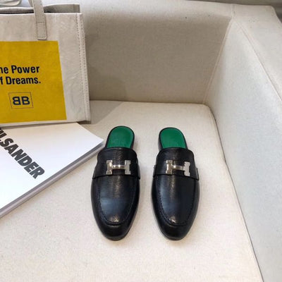HERM Trocadero Mules In Black Goatskin
