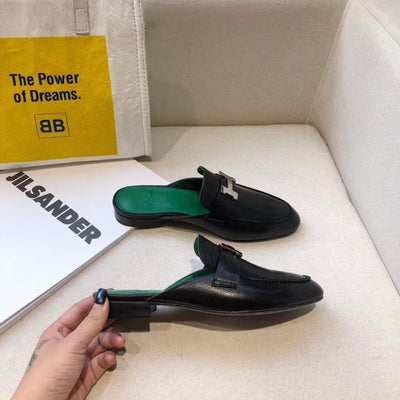 HERM Trocadero Mules In Black Goatskin