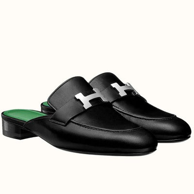 HERM Trocadero Mules In Black Goatskin