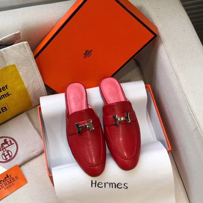 HERM Trocadero Mules In Red Goatskin
