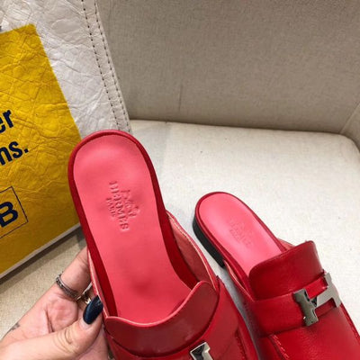 HERM Trocadero Mules In Red Goatskin