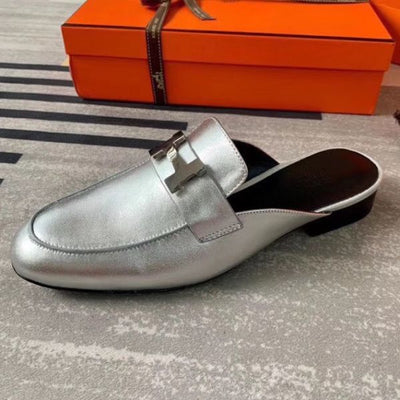 HERM Trocadero Mules In Silver Nappa Leather