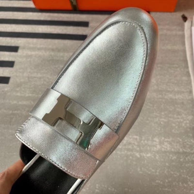 HERM Trocadero Mules In Silver Nappa Leather