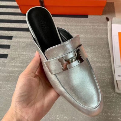 HERM Trocadero Mules In Silver Nappa Leather