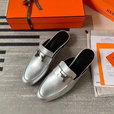 HERM Trocadero Mules In Silver Nappa Leather