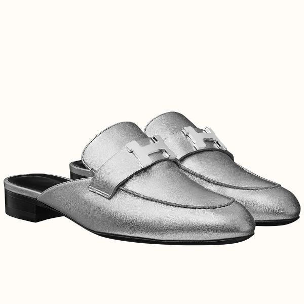 HERM Trocadero Mules In Silver Nappa Leather