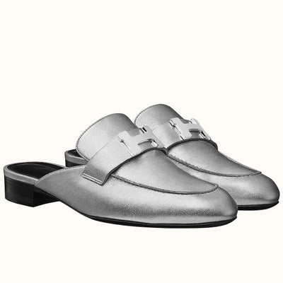 HERM Trocadero Mules In Silver Nappa Leather