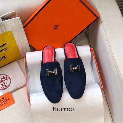 HERM Trocadero Mules In Blue Suede