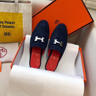 HERM Trocadero Mules In Blue Suede
