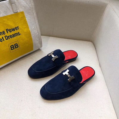 HERM Trocadero Mules In Blue Suede