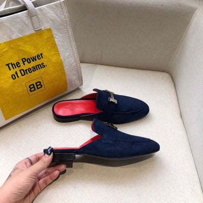 HERM Trocadero Mules In Blue Suede