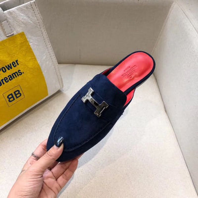 HERM Trocadero Mules In Blue Suede