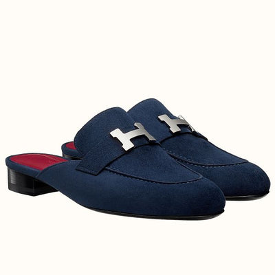 HERM Trocadero Mules In Blue Suede