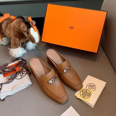HERM Blossom Mules 60mm In Brown Goatskin