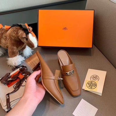 HERM Blossom Mules 60mm In Brown Goatskin