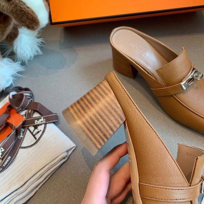HERM Blossom Mules 60mm In Brown Goatskin