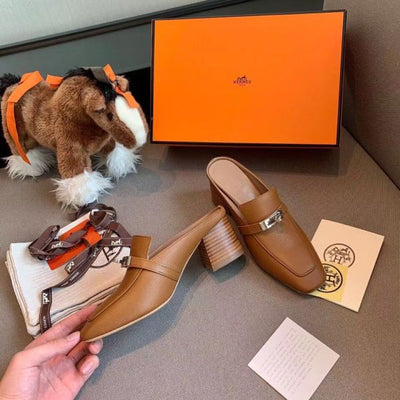 HERM Blossom Mules 60mm In Brown Goatskin