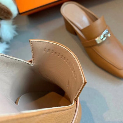 HERM Blossom Mules 60mm In Brown Goatskin