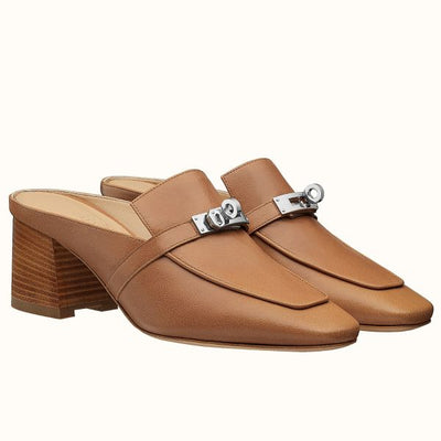 HERM Blossom Mules 60mm In Brown Goatskin