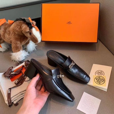 HERM Blossom Mules 60mm In Black Goatskin