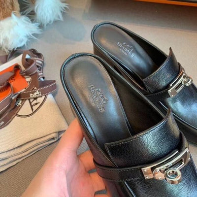 HERM Blossom Mules 60mm In Black Goatskin