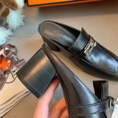 HERM Blossom Mules 60mm In Black Goatskin